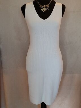 Sleeveless Button-Front Shirt Dress with Waist Tie - White